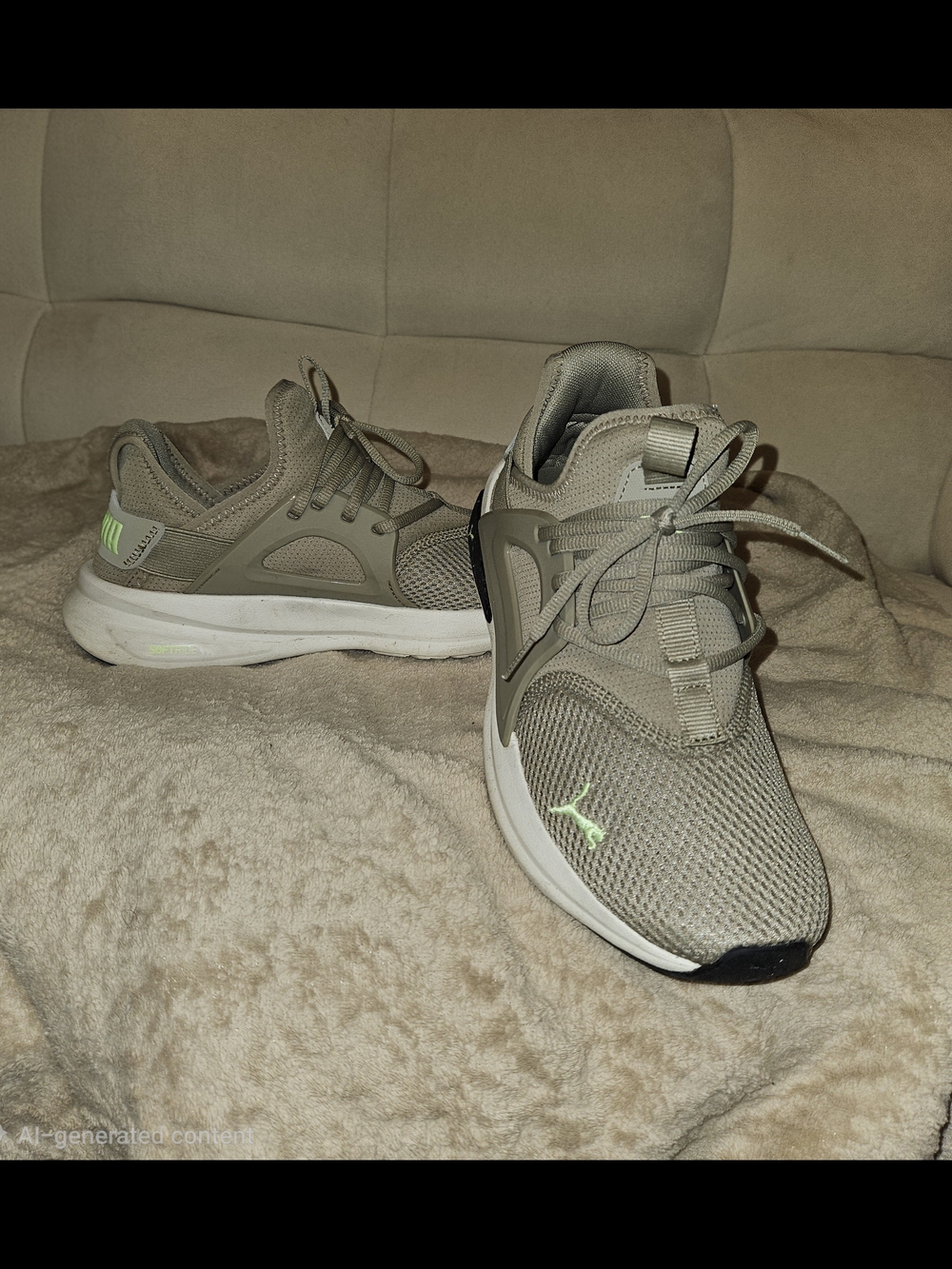 Men's Puma Taupe Athletic Sneakers with Neon Green Logo